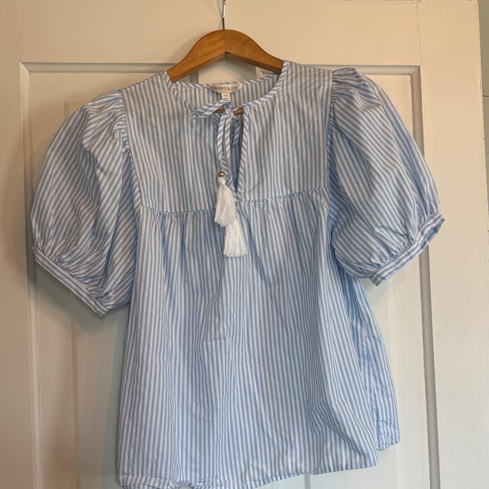 Crown & Ivy Blue and White Striped Blouse